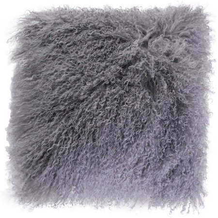 DEERLUX Genuine Mongolian Lamb Fur Sheepskin Square Pillow Cover 16 in., Gray QI003481G